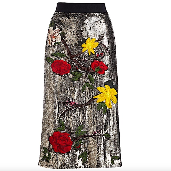 Alice + Olivia Gold with Tag Women's Ella Embellished Straight Skirt - Picture 2 of 13